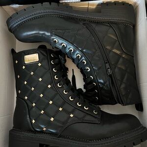 bebe Black Moto Boots with Quilted Design